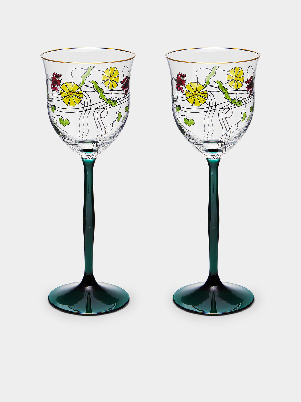 Theresienthal - Serenade Hand-Painted Crystal White Wine Glass (Set of 2) - Green - ABASK 