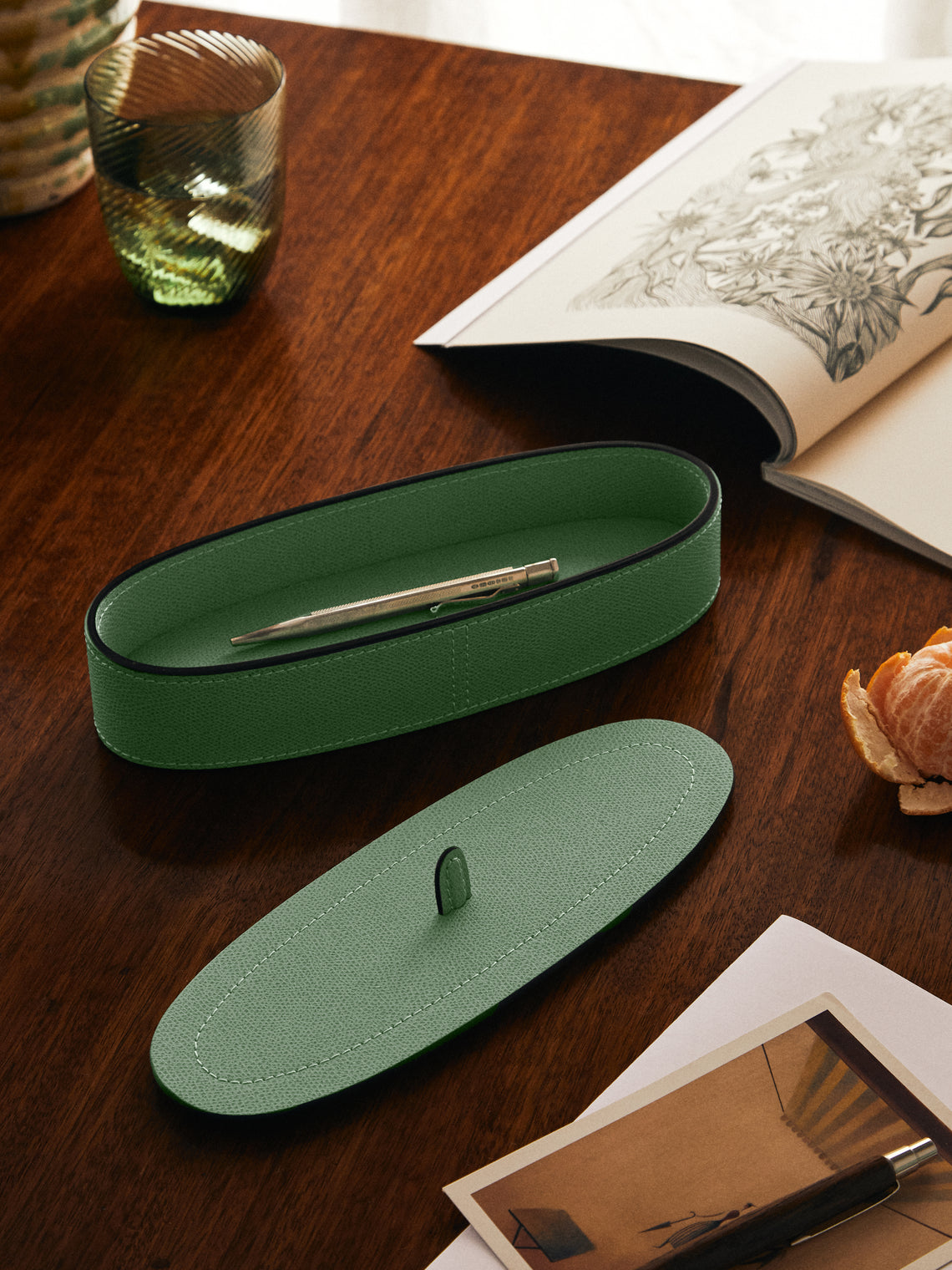 Giobagnara - Harris Leather Oval Pen Holder - Light green - ABASK