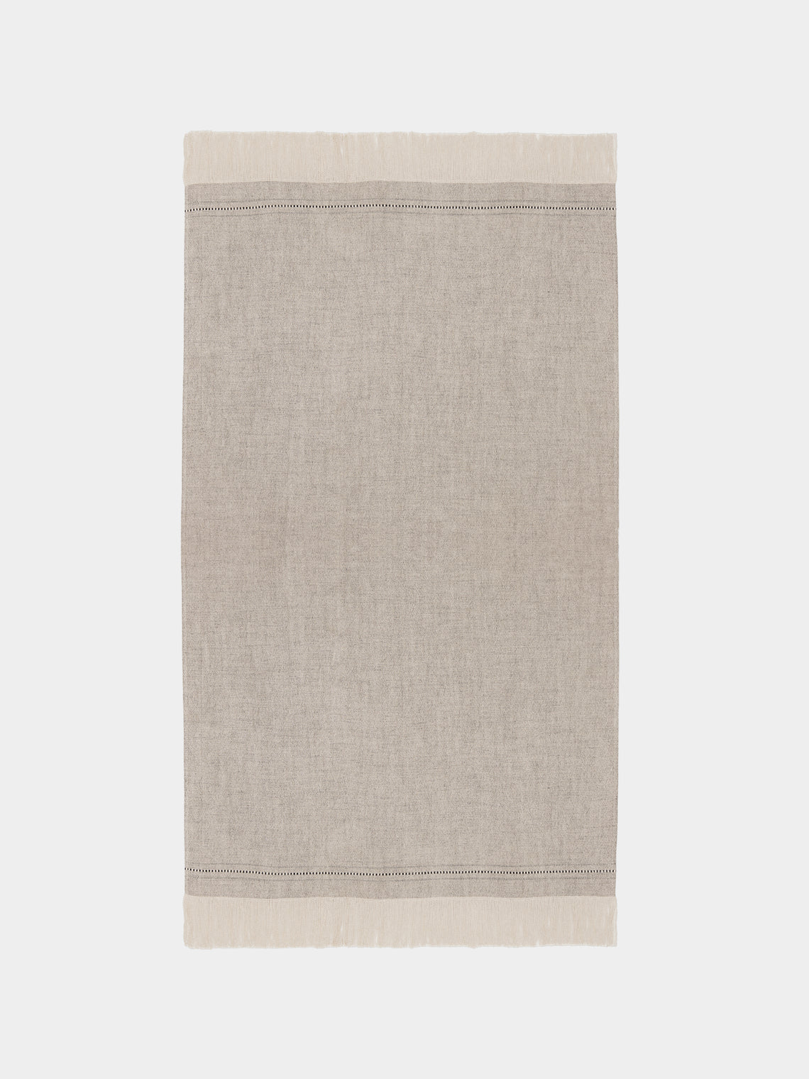 de Le Cuona - Fox Linen Fringe- and Leather-Detail Throw (94.5in/2.4m) - Cream - ABASK