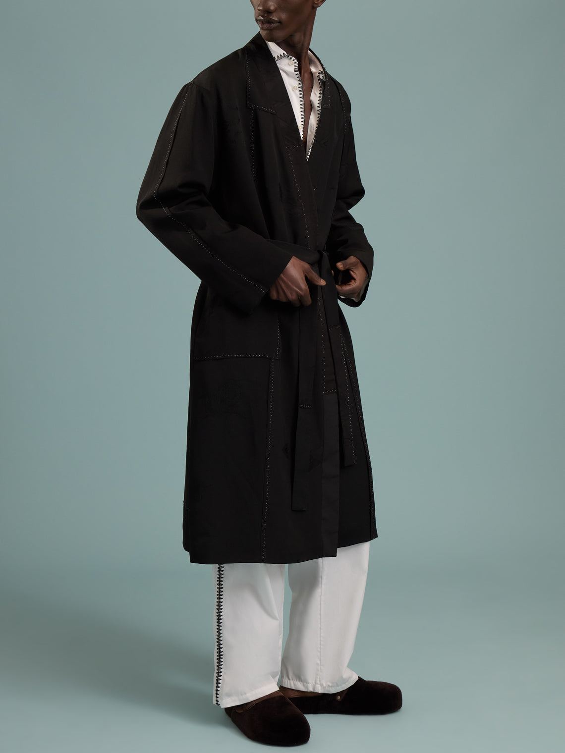 Considered Objects - Dots and Lines Hand-Stitched Silk Robe - Black - ABASK