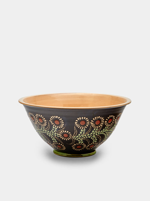 Poterie d’Évires - Flowers Hand-Painted Ceramic Large Serving Bowl - Dark brown - ABASK - 