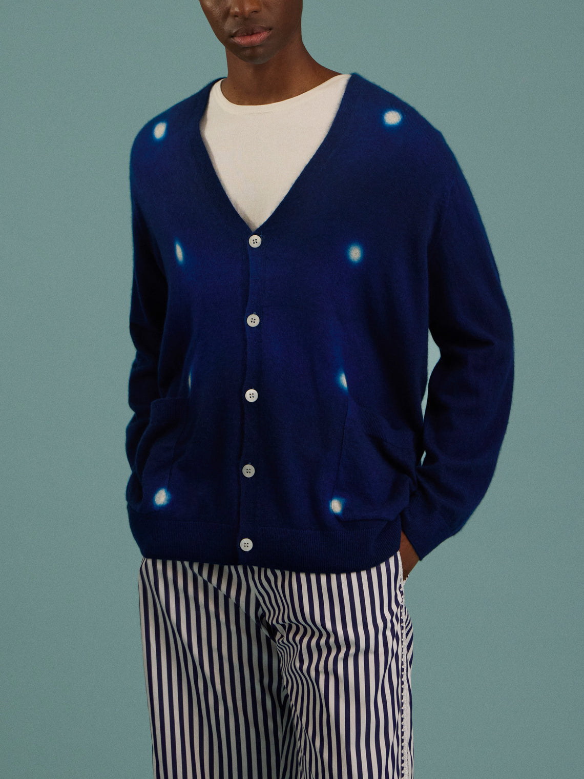 Suzusan - Shibori Cashmere Seamless Wide Cardigan - Blue - ABASK