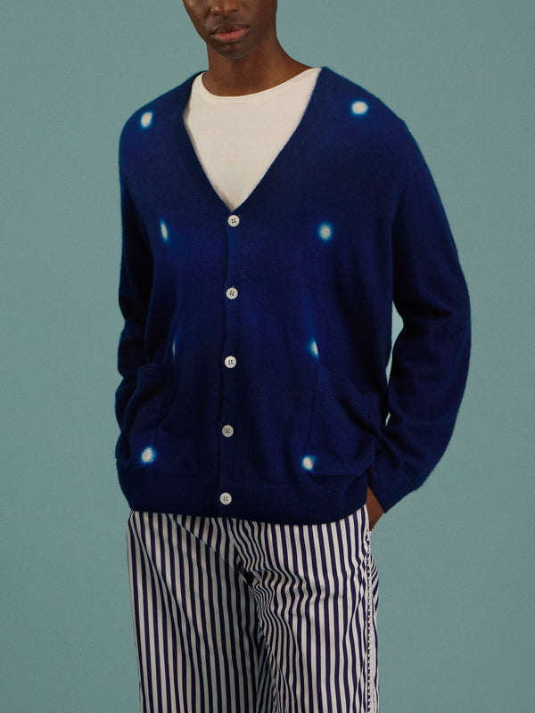 Suzusan - Shibori Cashmere Seamless Wide Cardigan - Blue - ABASK