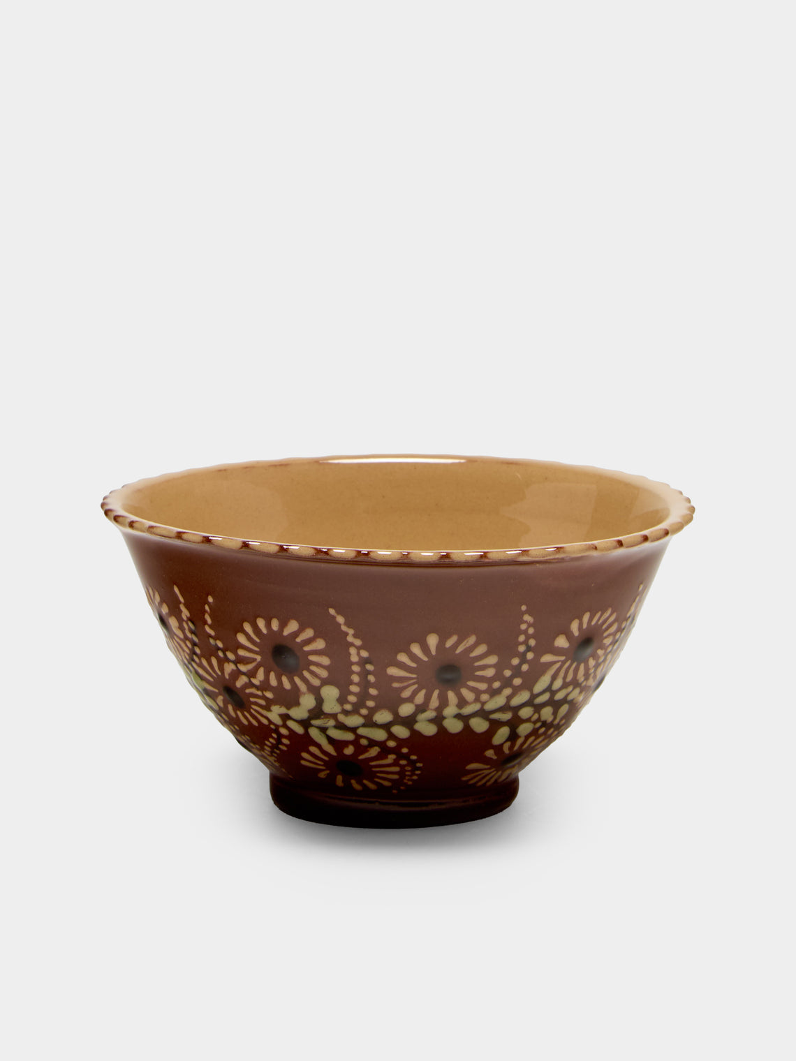 Poterie d’Évires - Flowers Hand-Painted Ceramic Petite Fluted Bowls (Set of 6) - Light brown - ABASK