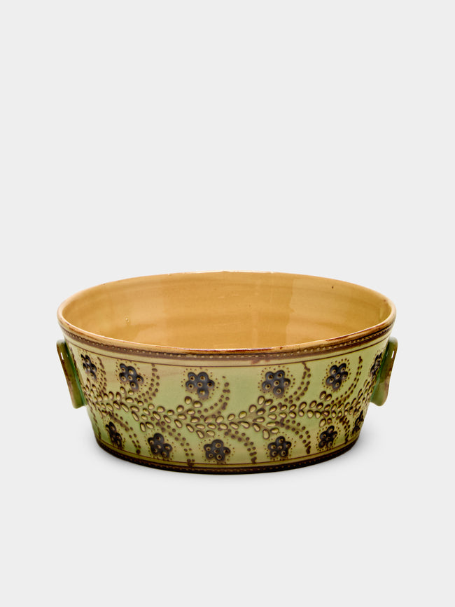 Poterie d’Évires - Flowers Hand-Painted Ceramic Small Handled Serving Bowl - Green - ABASK - 