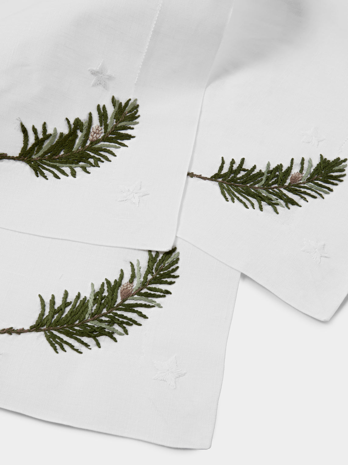 ERI Textiles - | Set of 4 | Christmas Branch Hand-Embroidered Linen Placemats - Multiple - ABASK