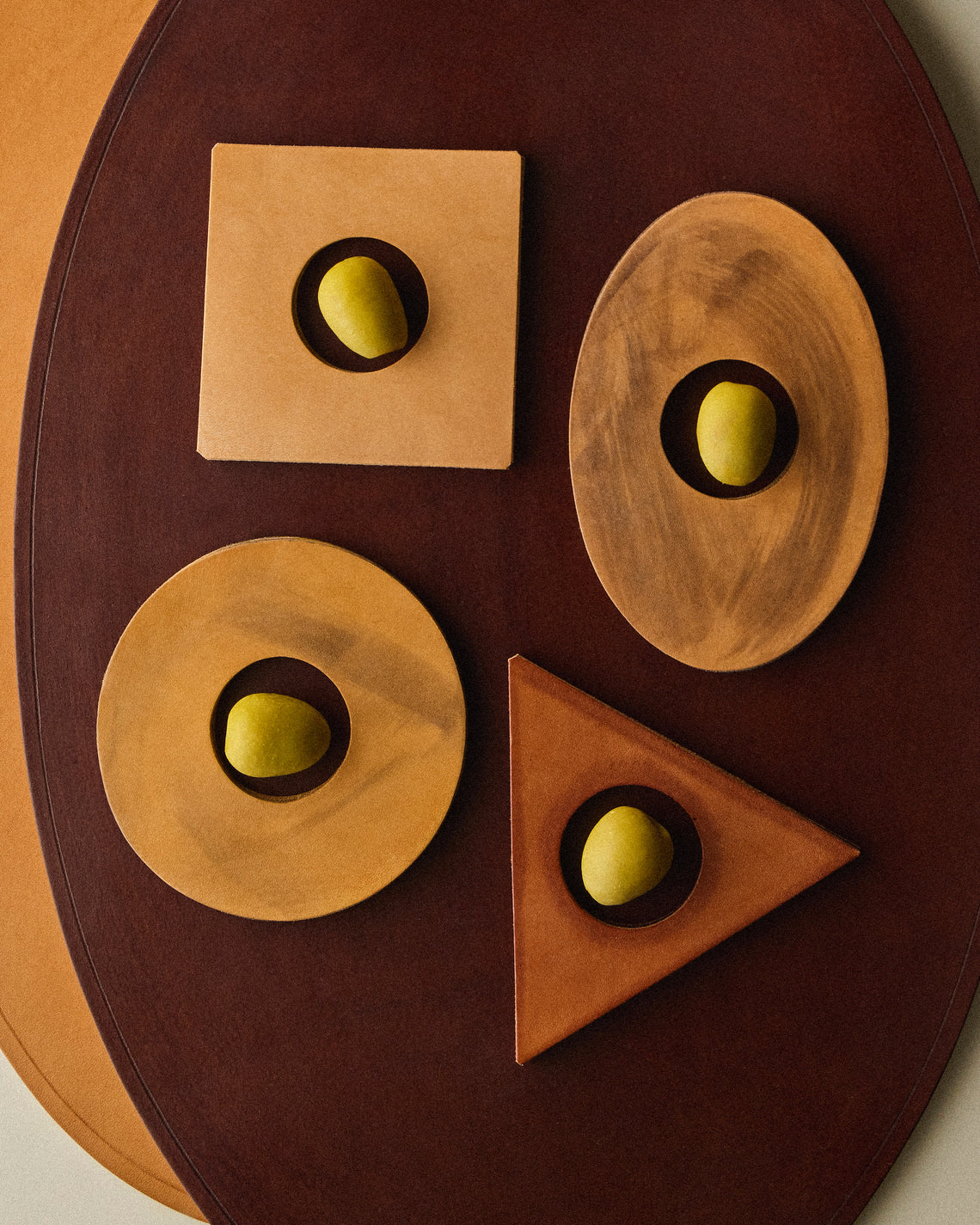 Peter Speliopoulos Projects - | Set of 4 | Hand-Stained Leather Napkin Rings - Brown - ABASK