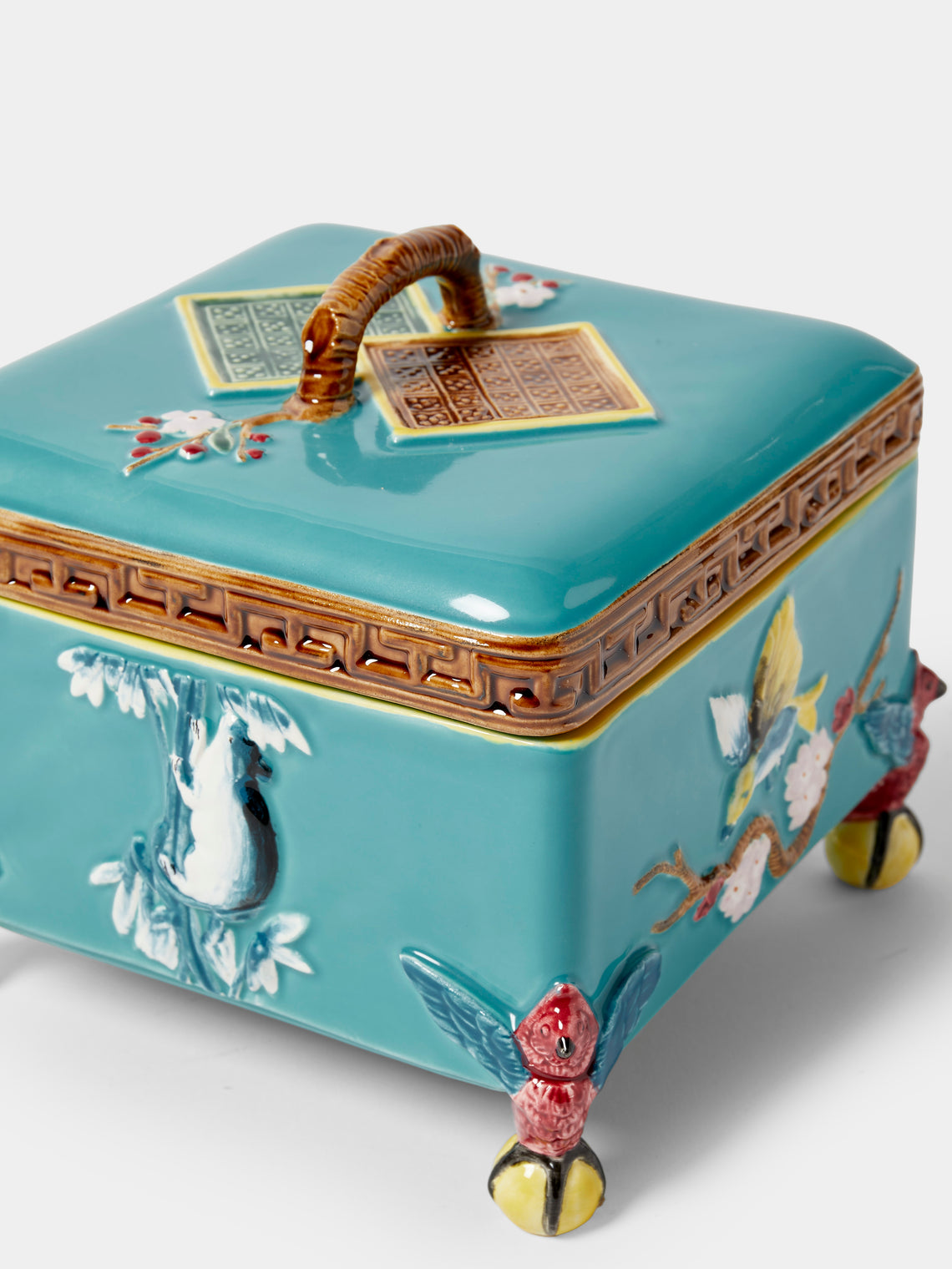Verdolini - Bird Hand-Painted Majolica Ceramic Box - Blue - ABASK