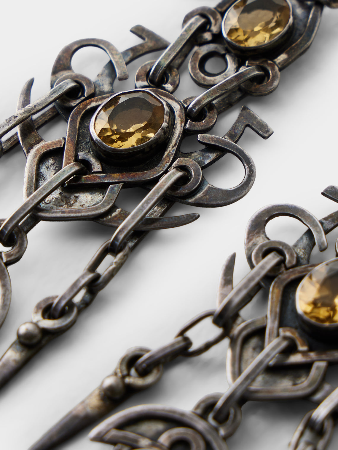 Mahnaz Collection - Vintage Sterling Silver and Citrine Dangle Earrings - Silver - ABASK