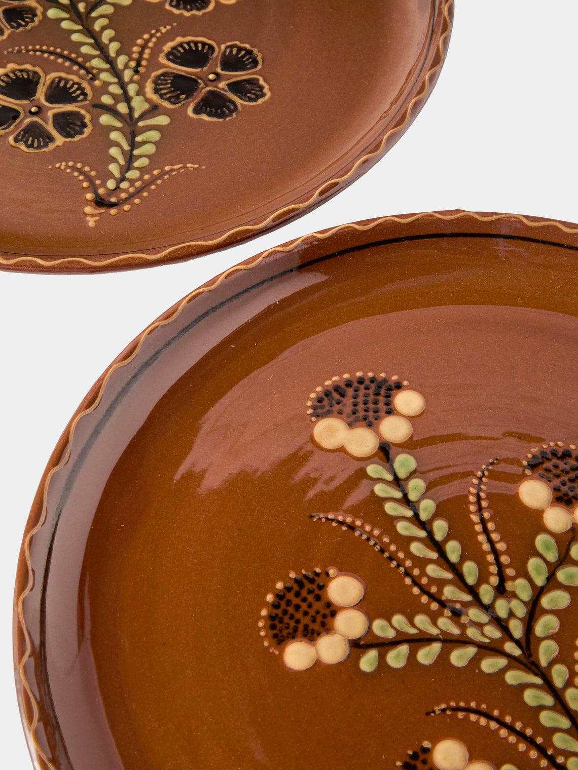 Poterie d’Évires - Flowers Hand-Painted Ceramic Dinner Plates – 9.5in/24cm (Set of 4) - Light Brown - ABASK