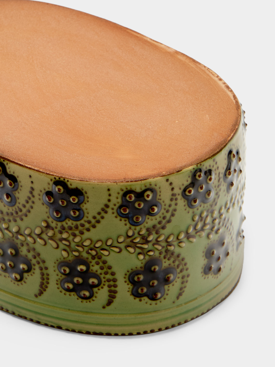 Poterie d’Évires - Flowers Hand-Painted Ceramic Oval Serving Dish - Green - ABASK