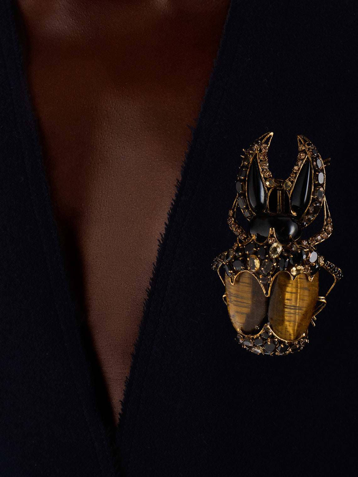 Mahnaz Collection - Iradj Moini Gold-Plated Brass and Tiger's Eye Brooch Pendant - Brown - ABASK