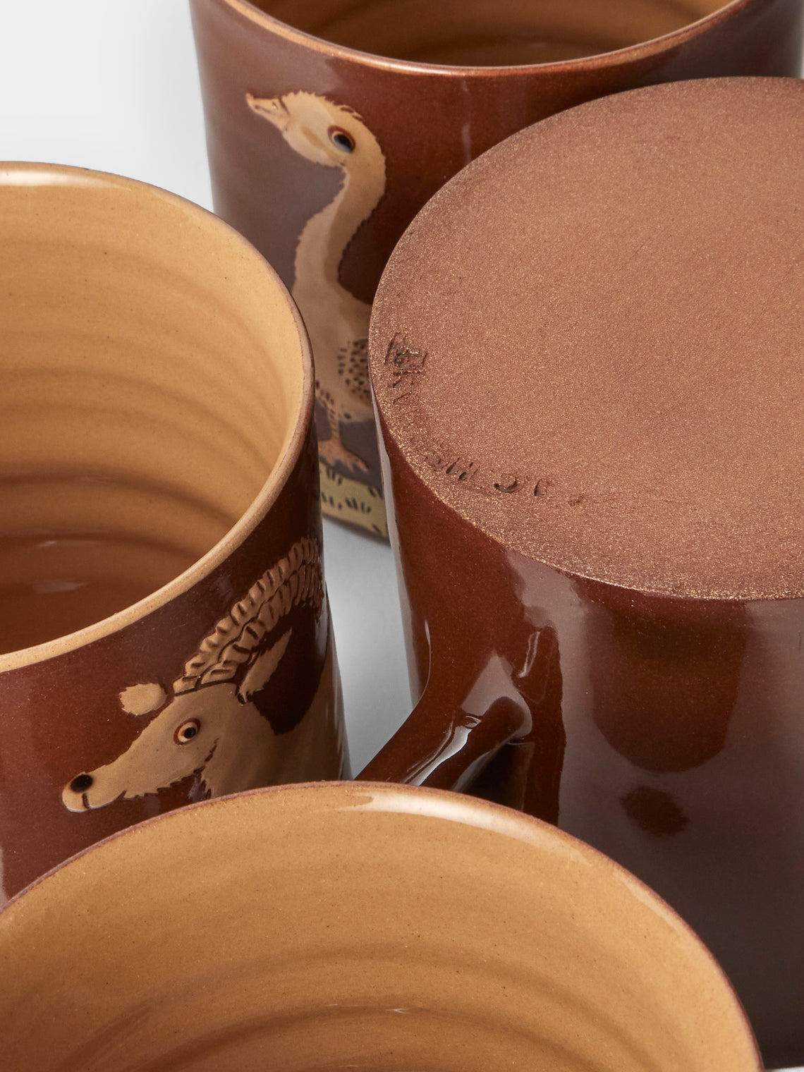 Poterie d’Évires - Animals Hand-Painted Ceramic Mugs (Set of 4) - Light Brown - ABASK