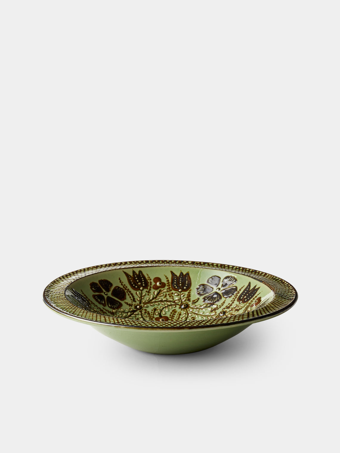 Poterie d’Évires - Birds Hand-Painted Ceramic Serving Bowl - Green - ABASK - 
