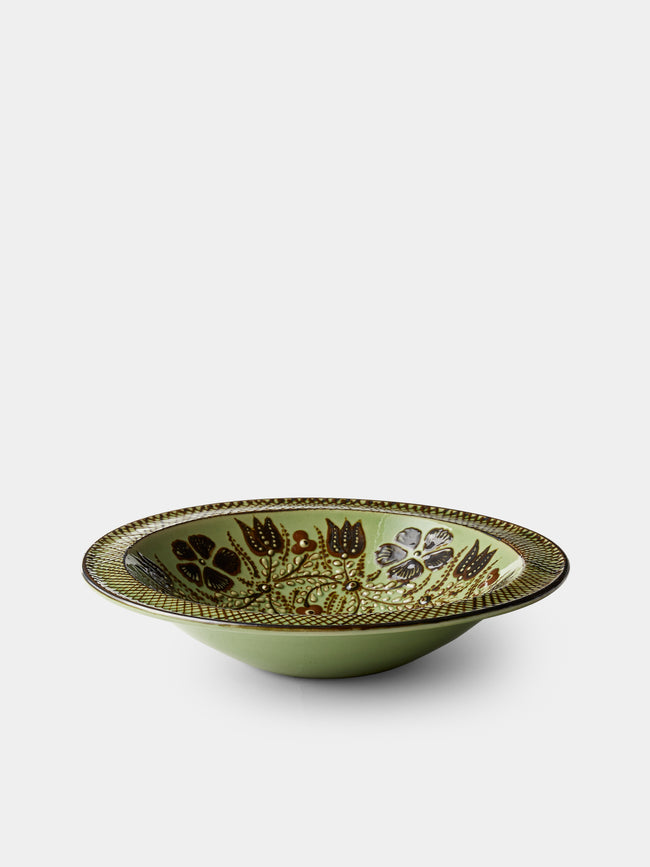 Poterie d’Évires - Birds Hand-Painted Ceramic Serving Bowl - Green - ABASK - 