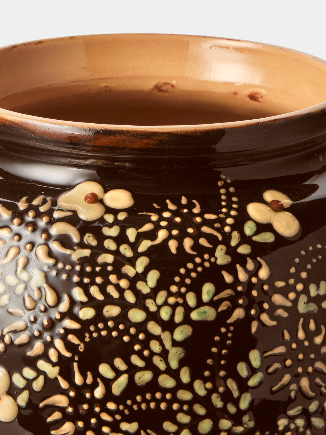 Poterie d’Évires - Flowers Hand-Painted Ceramic Vase (7in/18cm) - Dark Brown - ABASK
