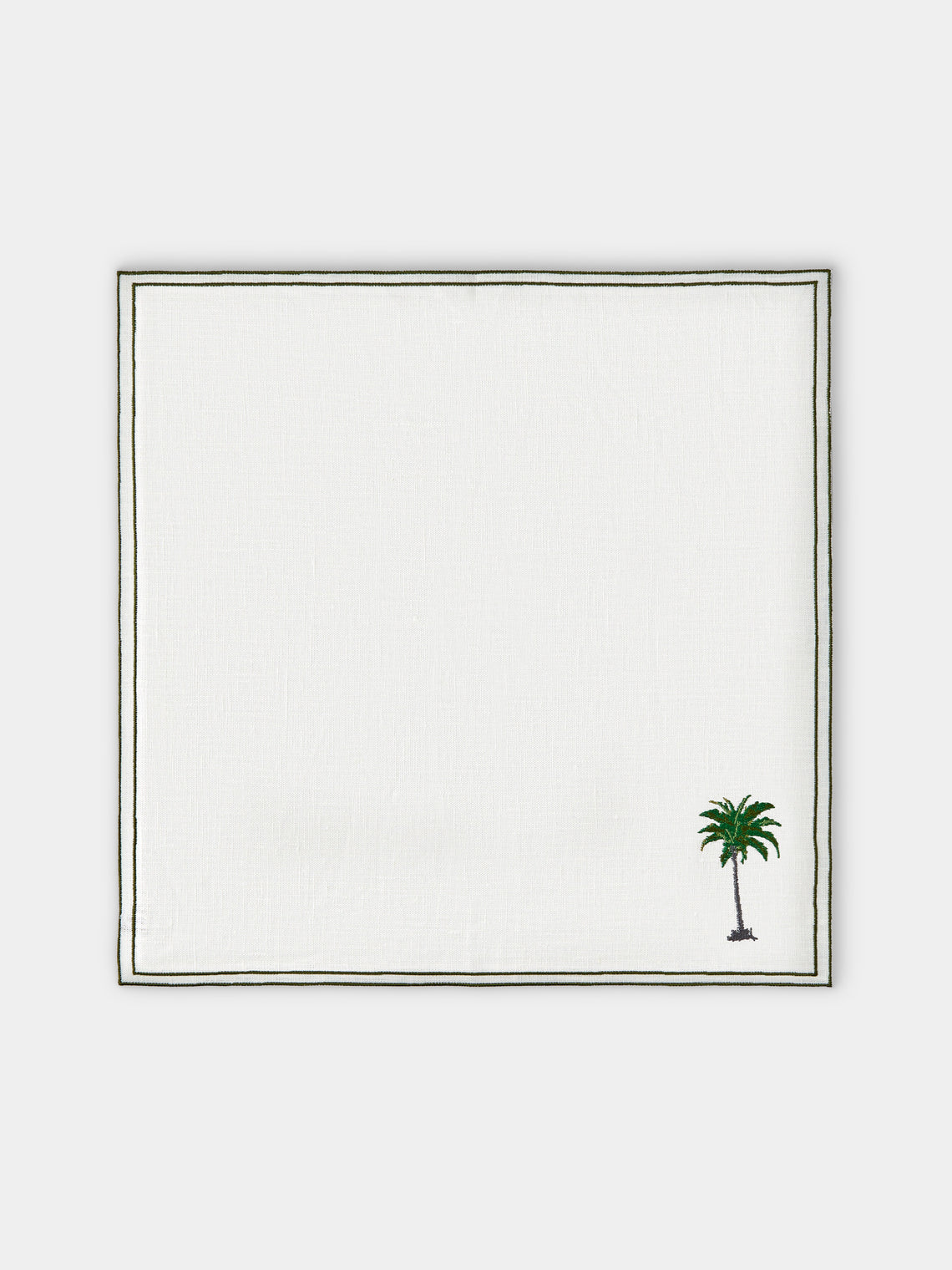 La Gallina Matta - Palm Embroidered Linen Napkins (Set of 4) - White - ABASK - 