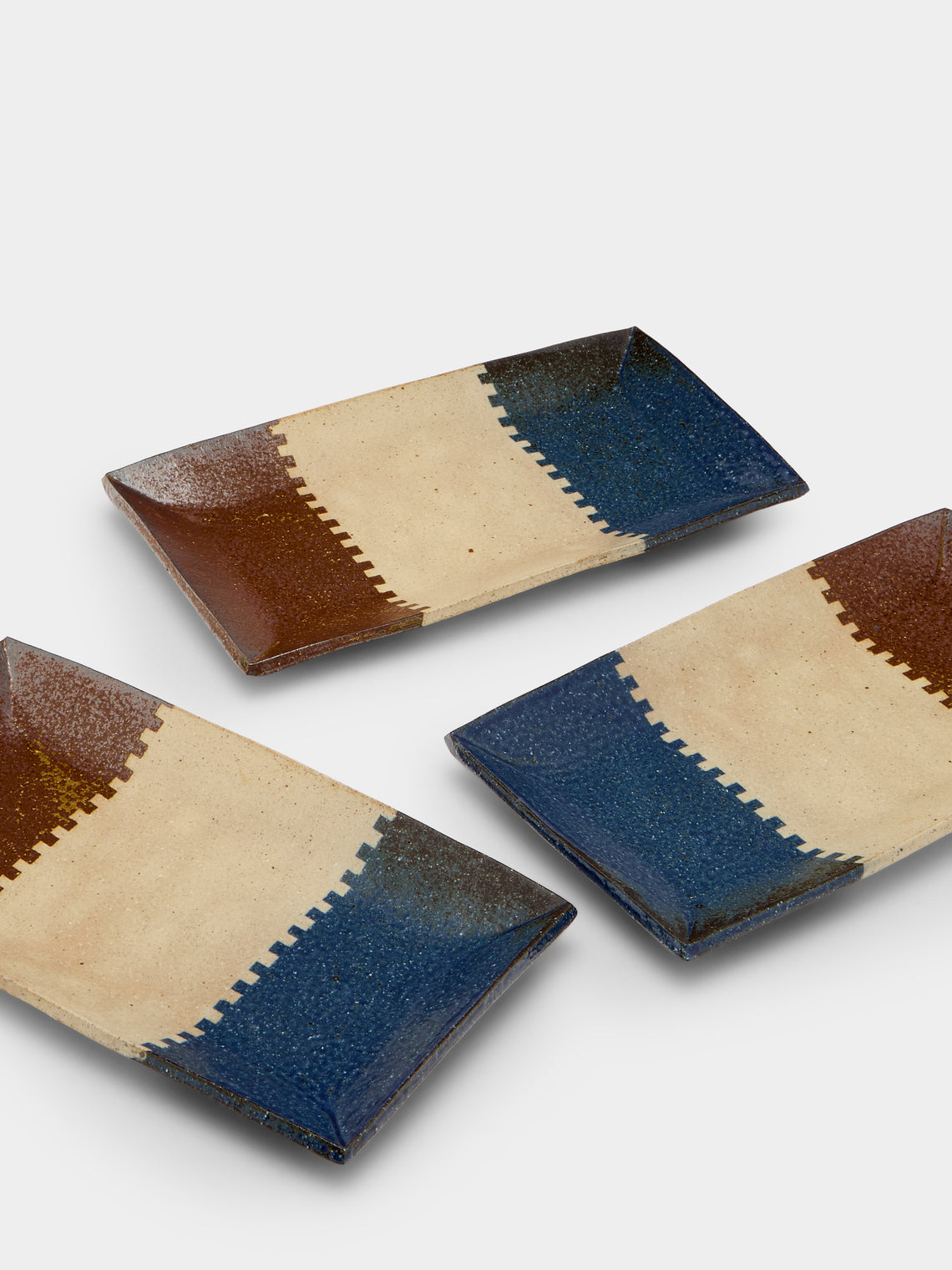 Makidani-gama - Nerikomi Ceramic Rectangular Plates – 8.5in/21.5cm (Set of 3) - Multiple - ABASK