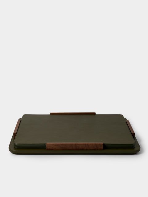 Giobagnara x Poltrona Frau - | Set of 6 | Leather and Walnut Placemats with Holders - Olive - ABASK - 