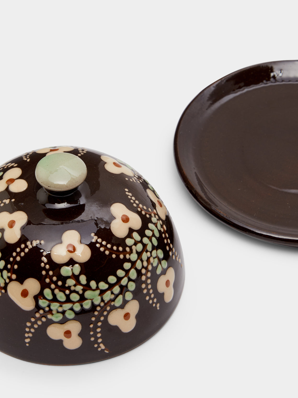 Poterie d’Évires - Flowers Hand-Painted Ceramic Small Butter Dish -  - ABASK