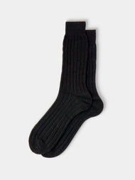 Maria La Rosa - Men's Ribbed Wool-Blend Socks | One Size - Black - ABASK - 