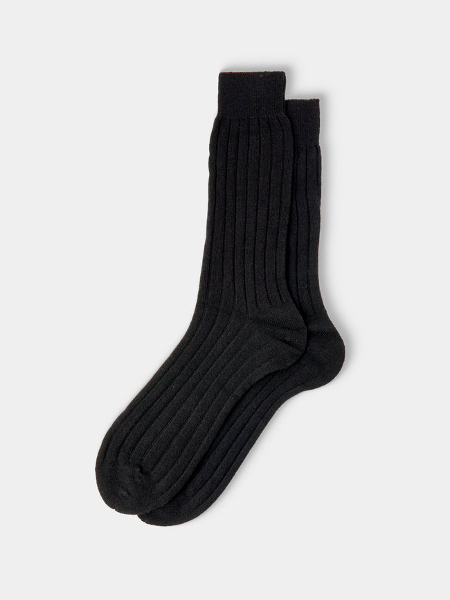 Maria La Rosa - Men's Ribbed Wool-Blend Socks | One Size - Black - ABASK - 