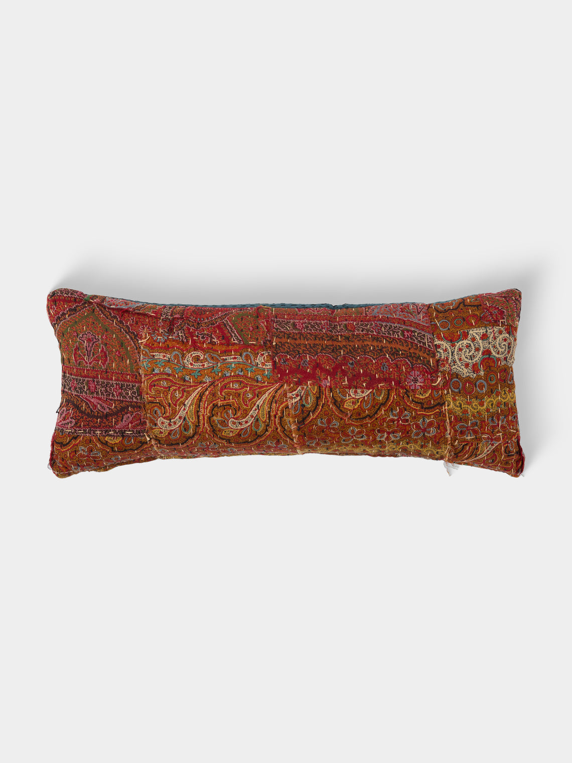 By Walid - 19th-Century Paisley Patchwork Wool and Linen Cushion (16.5in/42cm) - Multiple - ABASK - 
