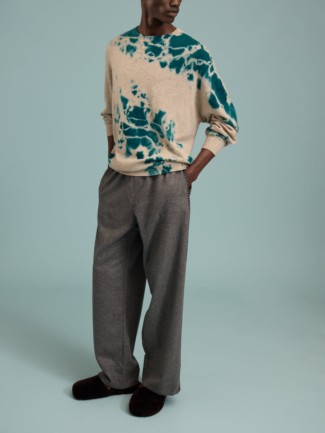 Suzusan - Shibori Cashmere Seamless Sweater | Size: L - Teal - ABASK