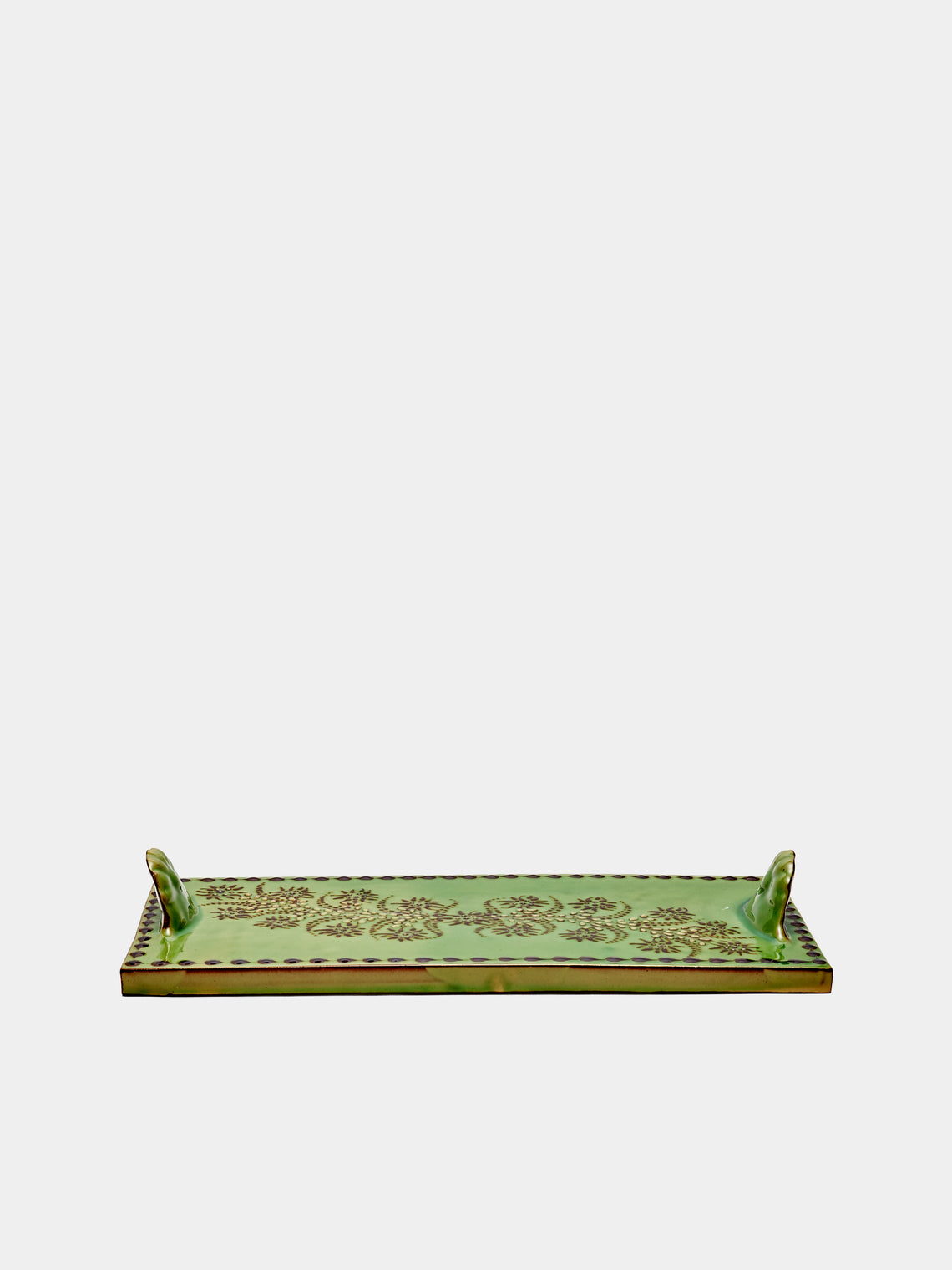 Poterie d’Évires - Flowers Hand-Painted Ceramic Cheese Platter - Green - ABASK