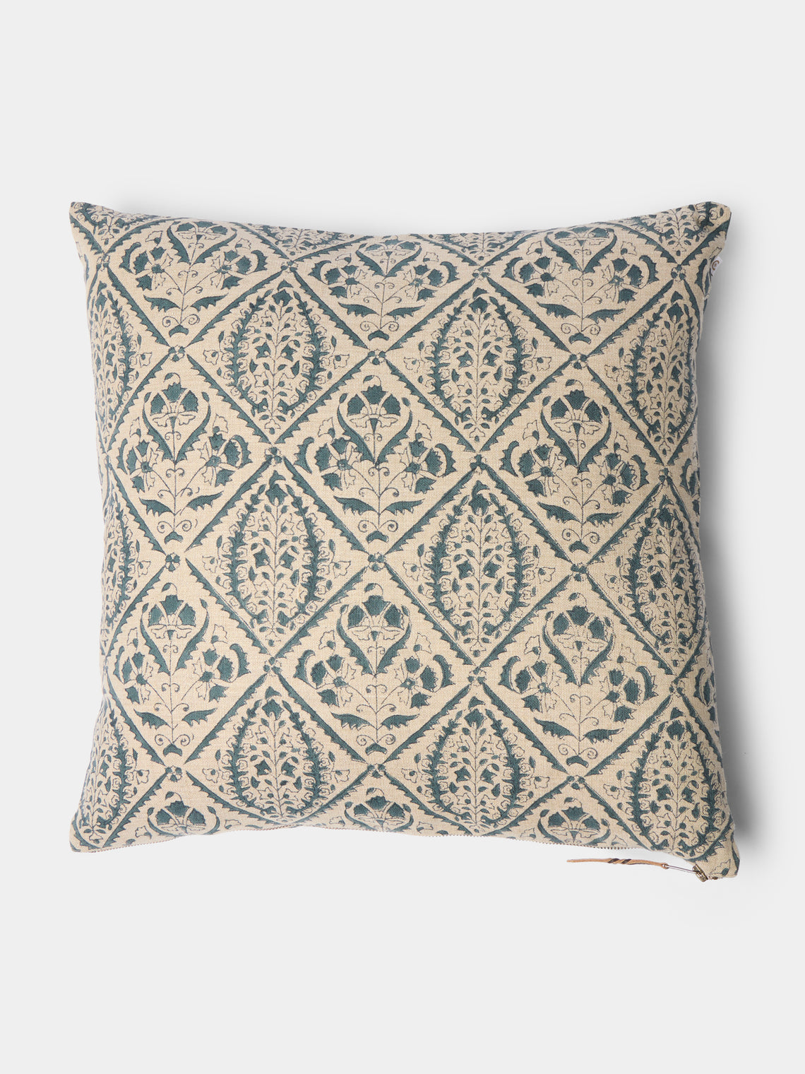 Chamois - Block-Printed Linen Cushions – 19.5in/50cm (Set of 2) - Blue - ABASK - 