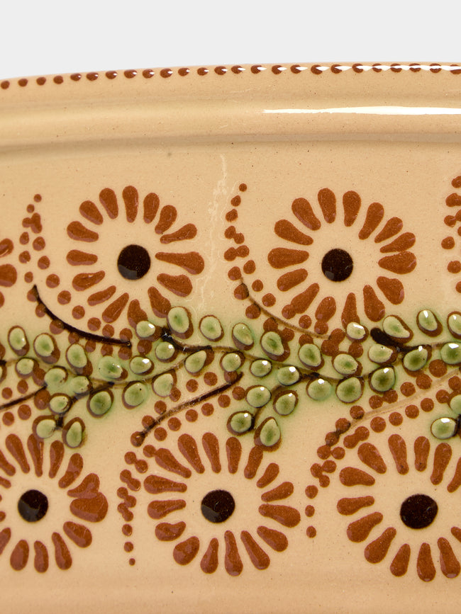 Poterie d’Évires - Flowers Hand-Painted Ceramic Oval Serving Dish - Cream - ABASK
