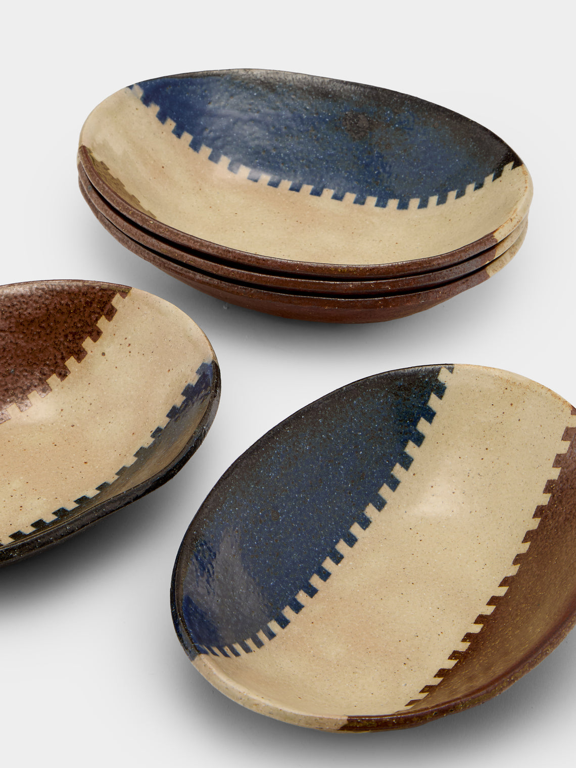 Makidani-gama - No. 1 Nerikomi Ceramic Medium Oval Bowls (Set of 5) - Multiple - ABASK