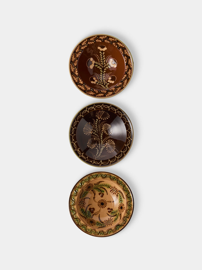 Poterie d’Évires - Flowers Hand-Painted Ceramic Breakfast Bowls (Set of 3) - Brown - ABASK - 