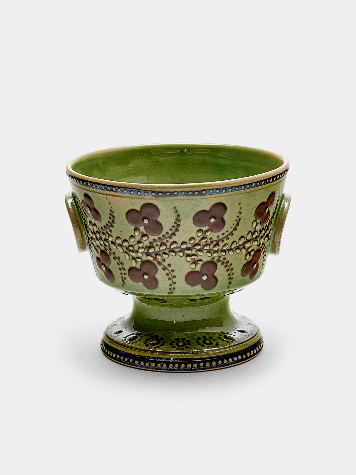 Poterie d’Évires - Flowers Hand-Painted Ceramic Small Raised Bowl - Green - ABASK - 