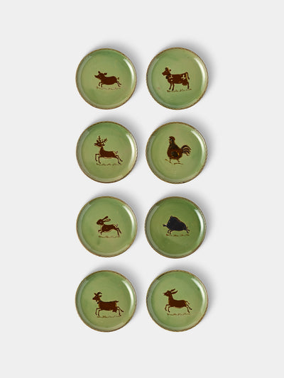 Poterie d’Évires - Animals Hand-Painted Ceramic Plates – 9.5in/24cm (Set of 8) - Green - ABASK - 