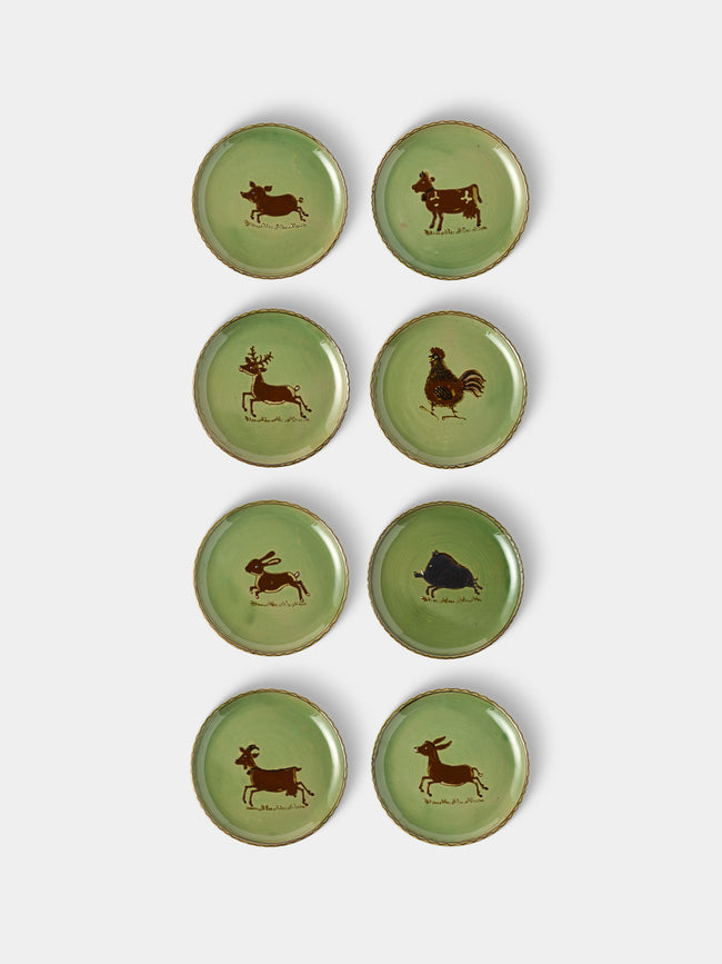 Poterie d’Évires - Animals Hand-Painted Ceramic Plates – 9.5in/24cm (Set of 8) - Green - ABASK - 