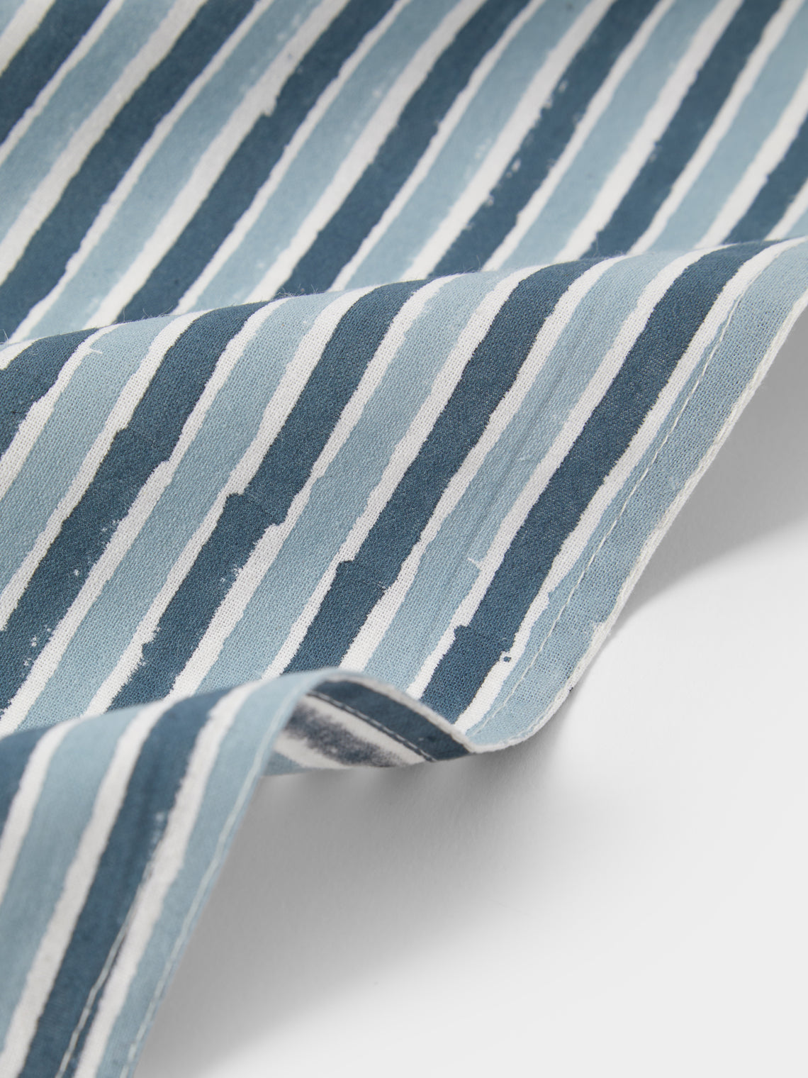Chamois - | Set of 8 | Stripe Block-Printed Cotton Napkins - Blue - ABASK