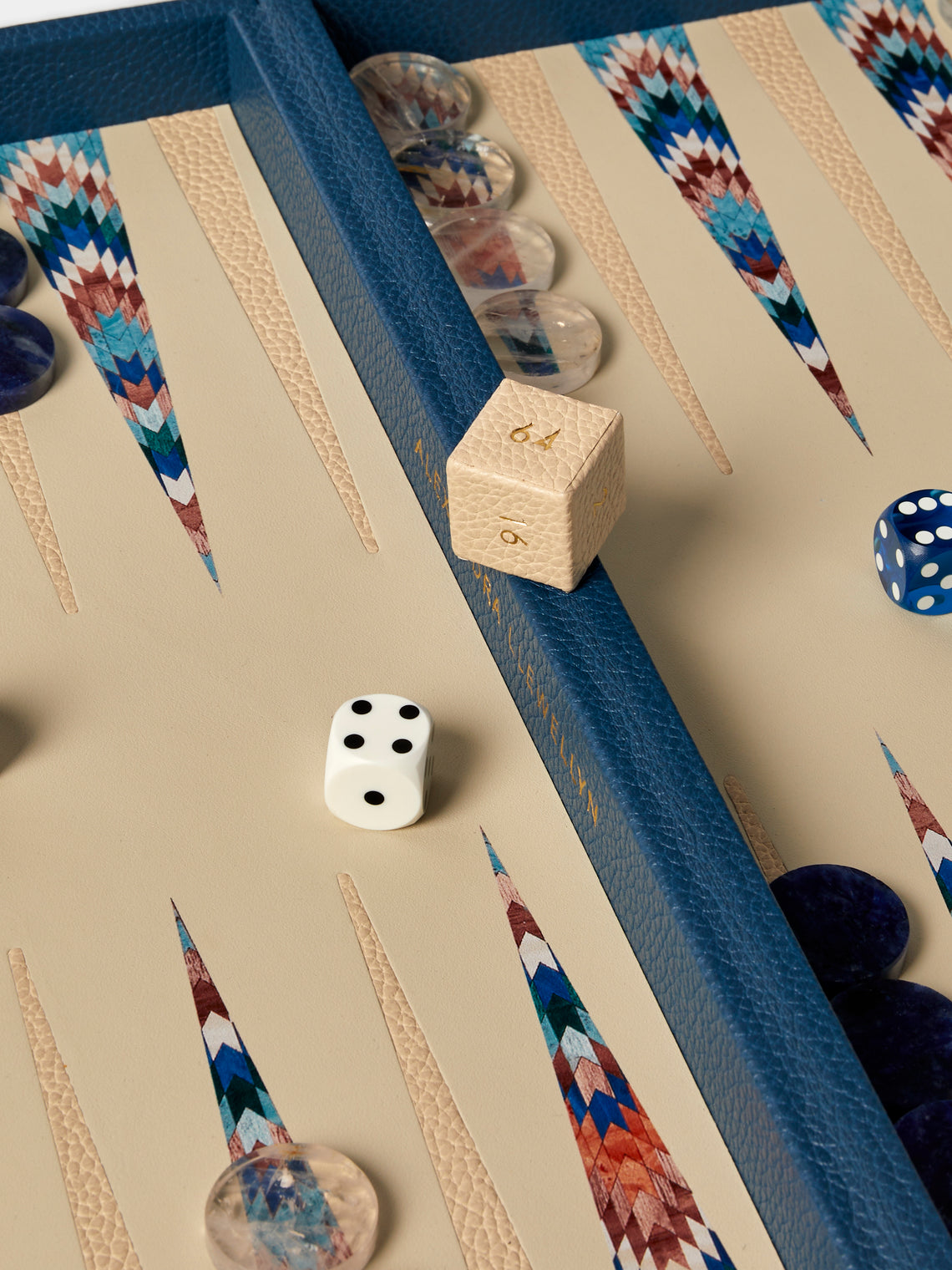 Alexandra Llewellyn - Blue Aztec Leather Travel Backgammon Set - Blue - ABASK