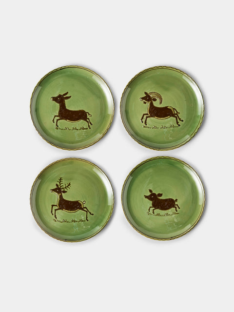 Poterie d’Évires - Animals Hand-Painted Ceramic Dinner Plates – 9.5in/24cm (Set of 4) - Green - ABASK - 