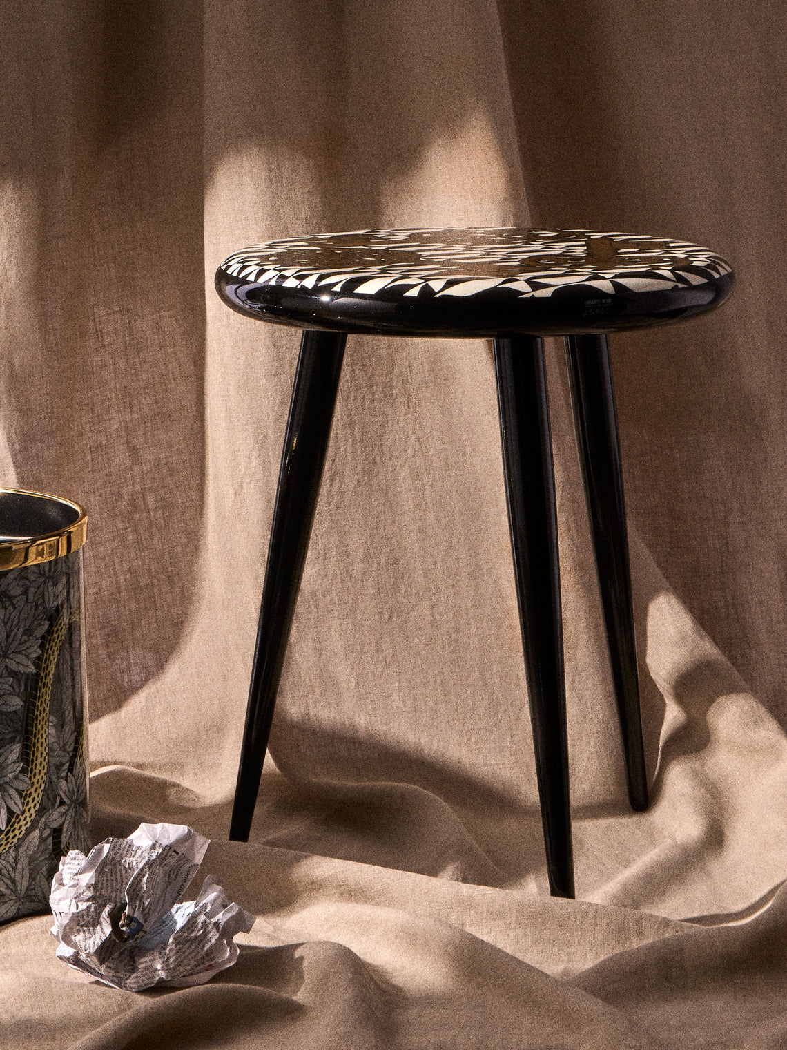 Fornasetti - Chiavi oro e Losanghe Wood and Iron Stool - Multiple - ABASK
