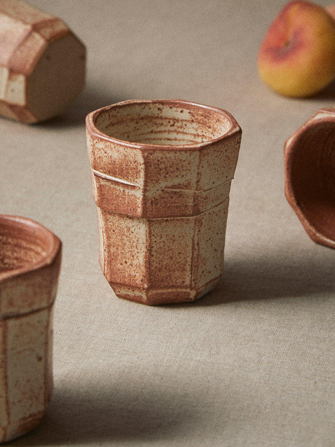 Adam Ross - Hand-Thrown Ceramic Faceted Espresso Cups (Set of 4) - Beige - ABASK