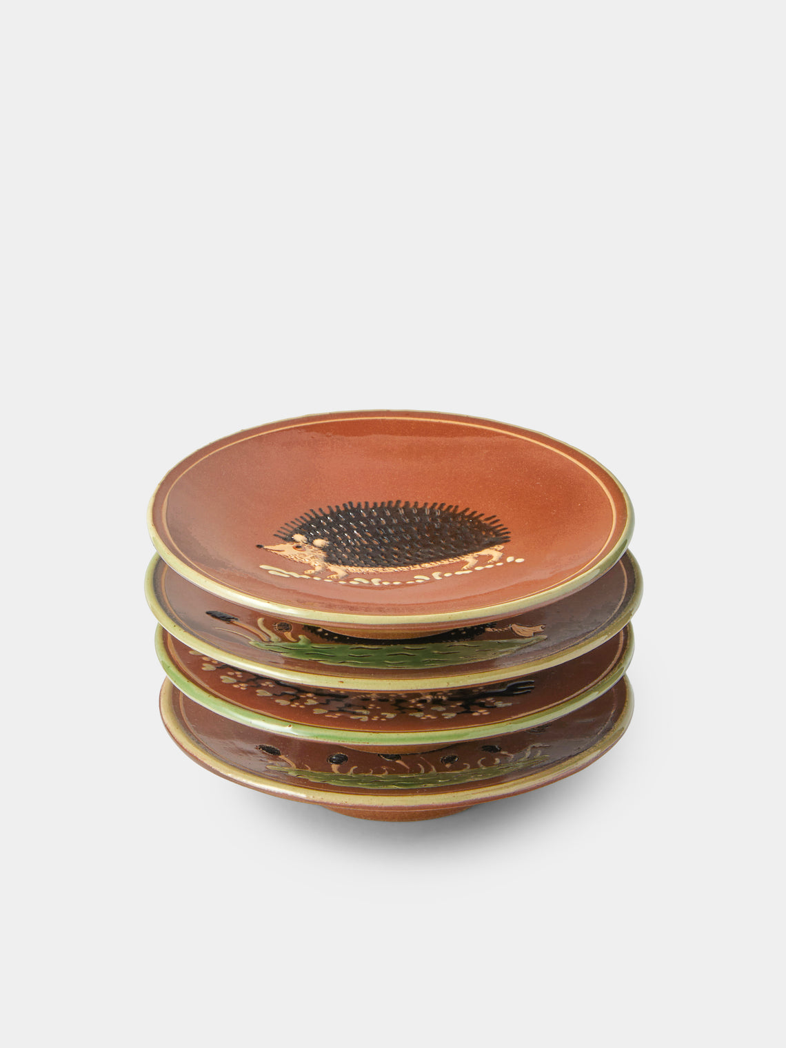 Poterie d’Évires - Animals Hand-Painted Ceramic Plates – 5.5in/14cm (Set of 4) - Light Brown - ABASK