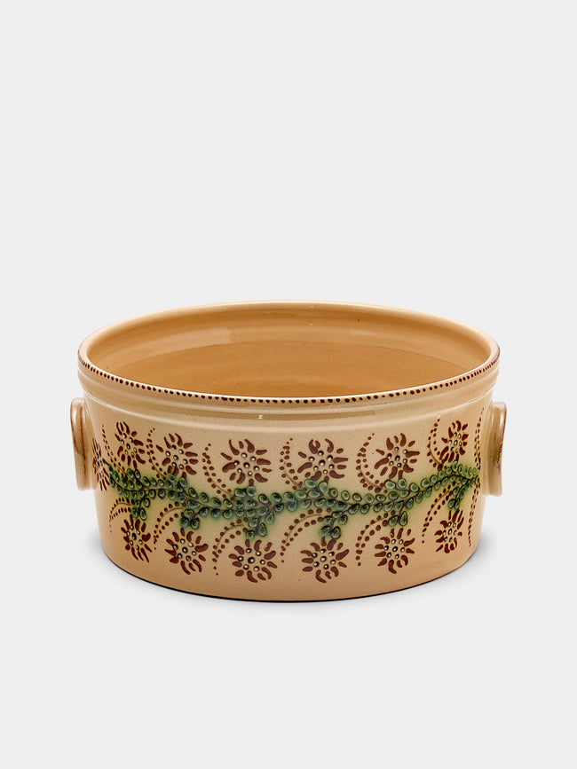 Poterie d’Évires - Flowers Hand-Painted Ceramic Round Pie Dish - Cream - ABASK - 