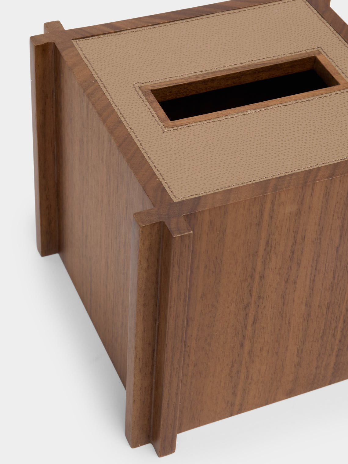 Giobagnara - Structura Leather and Wood Tissue Holder - Brown - ABASK