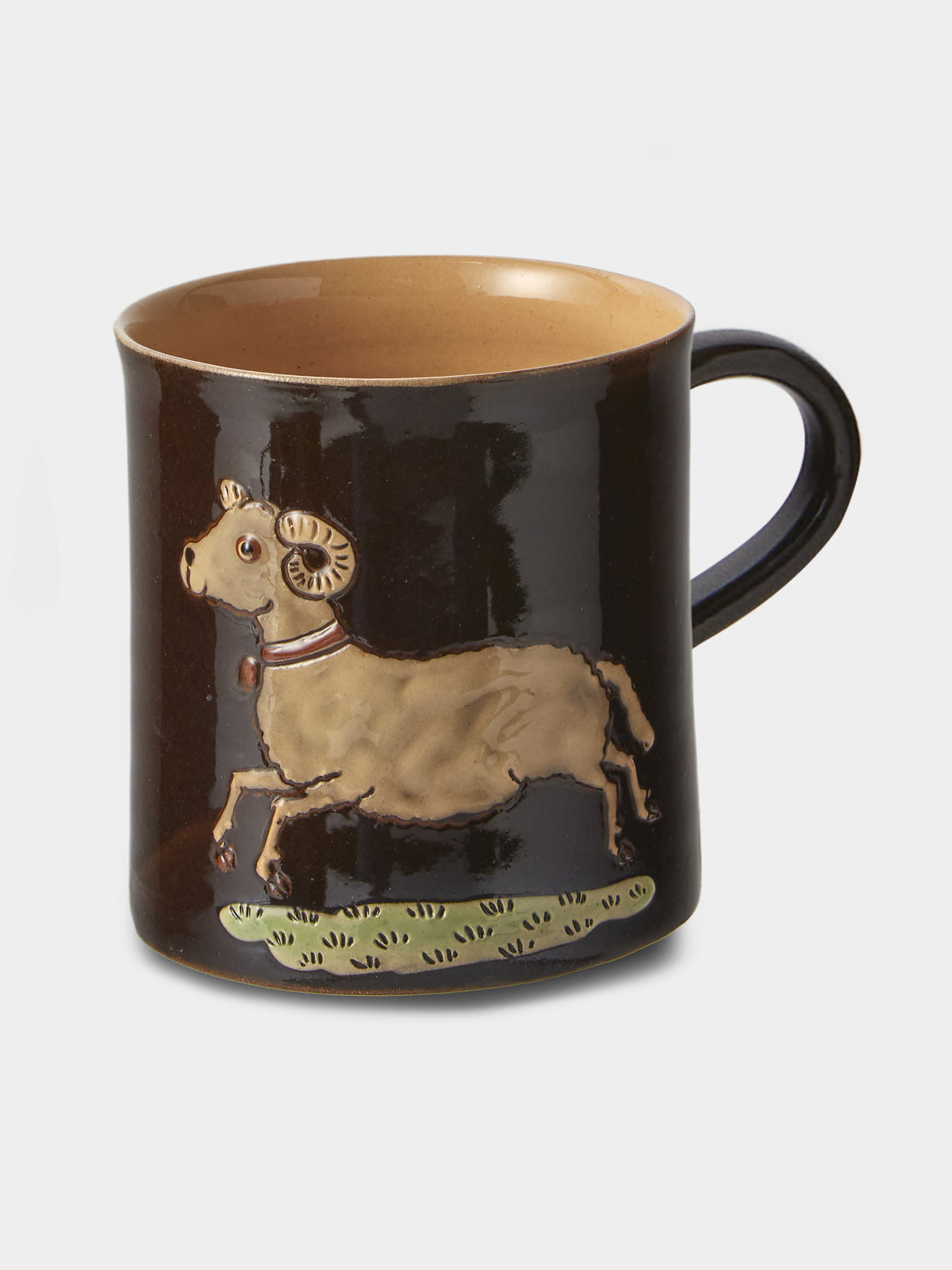 Poterie d’Évires - Animals Hand-Painted Ceramic Mugs (Set of 4) - Dark Brown - ABASK