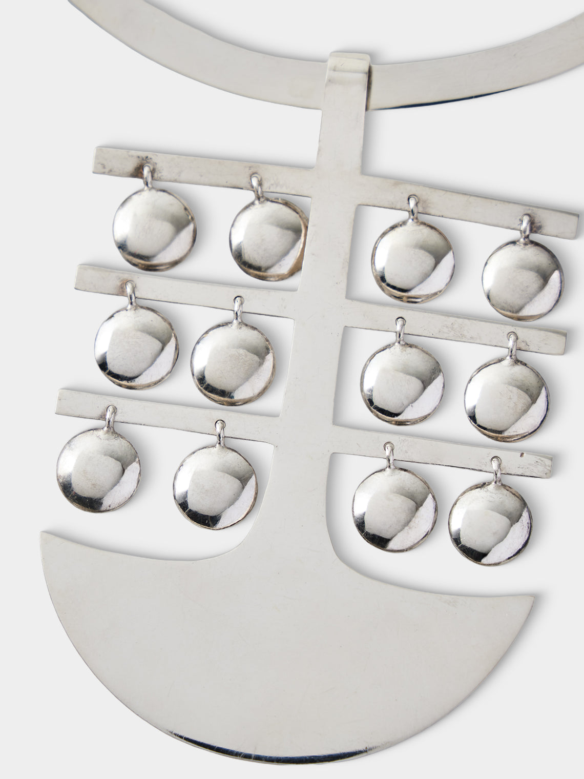 Mahnaz Collection - Vintage Oswaldo Guayasamín Sterling Silver Modernist Kinetic Pendant Necklace - Silver - ABASK