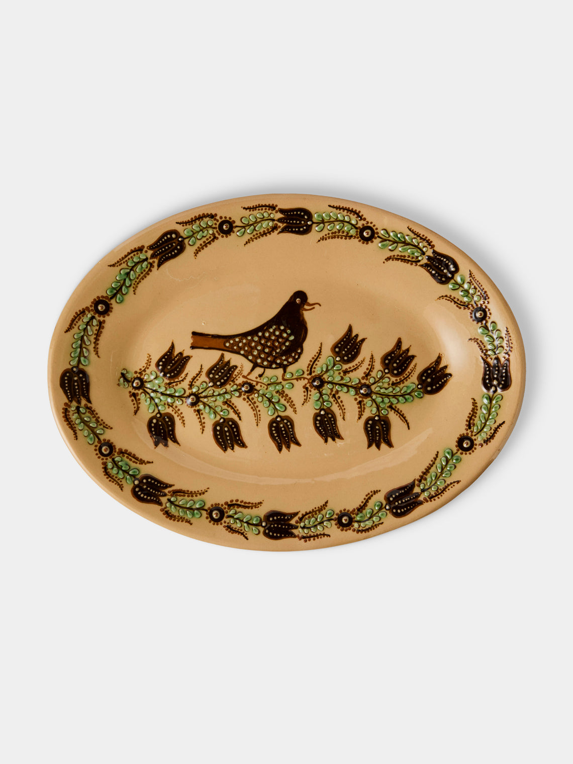 Poterie d’Évires - Birds Hand-Painted Ceramic Oval Platter - Cream - ABASK - 