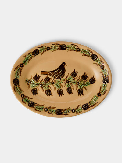 Poterie d’Évires - Birds Hand-Painted Ceramic Oval Platter - Cream - ABASK - 