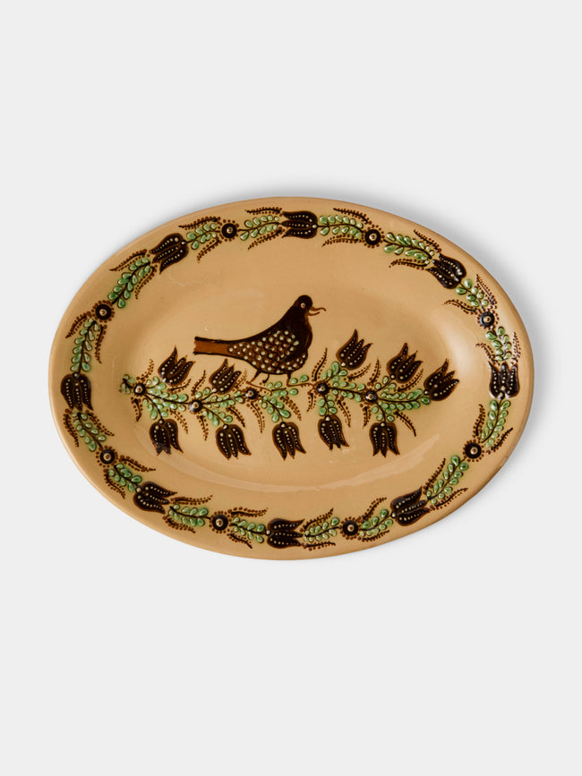 Poterie d’Évires - Birds Hand-Painted Ceramic Oval Platter - Cream - ABASK - 