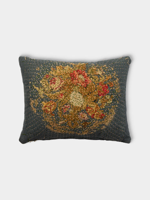 By Walid - 19th-Century Victorian Needlepoint Wool and Cotton Cushion (17.5in/45cm) - Multiple - ABASK - 